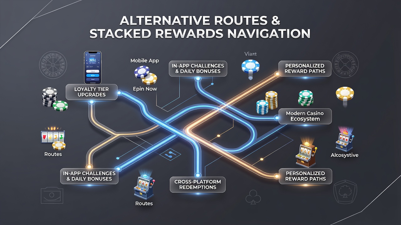 Darstellung alternativer Pfade durch mobile Reward-Layer mit Beispielen für Events und Challenges