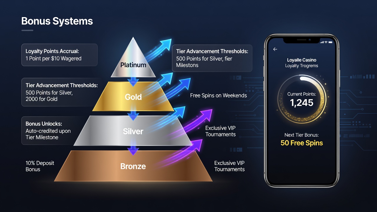 Darstellung von VIP-Stufen und Belohnungen in einer mobilen Casino-Plattform mit Diagrammen zur Nutzerprogression